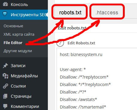 редактор robots.txt и htaccess